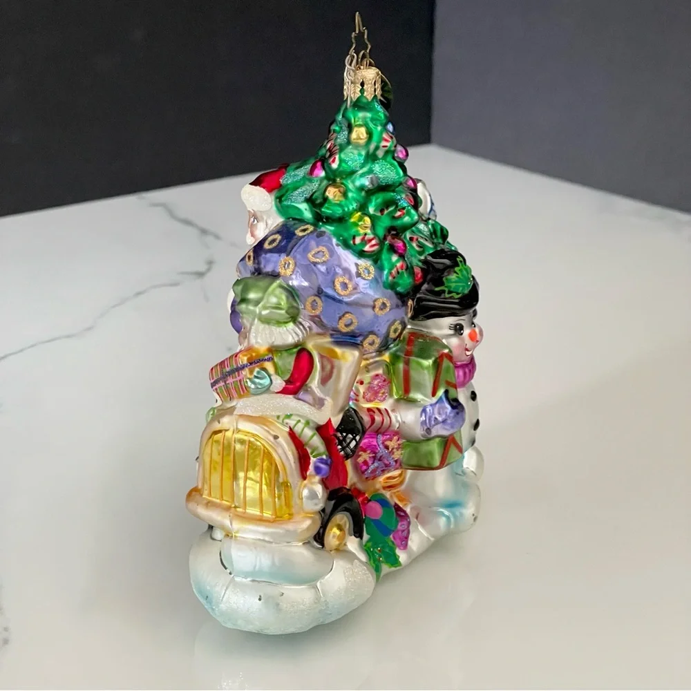 Santa & Snowman in Car Ornament by Christopher Radko